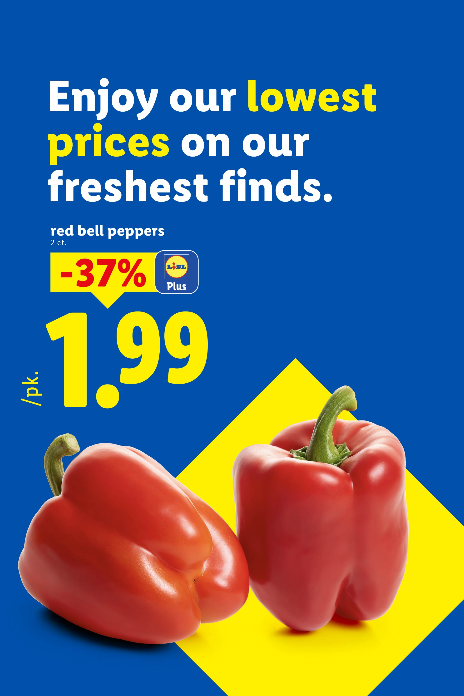 Red bell peppers on sale for 1.99 per pack with a 37 percent discount.